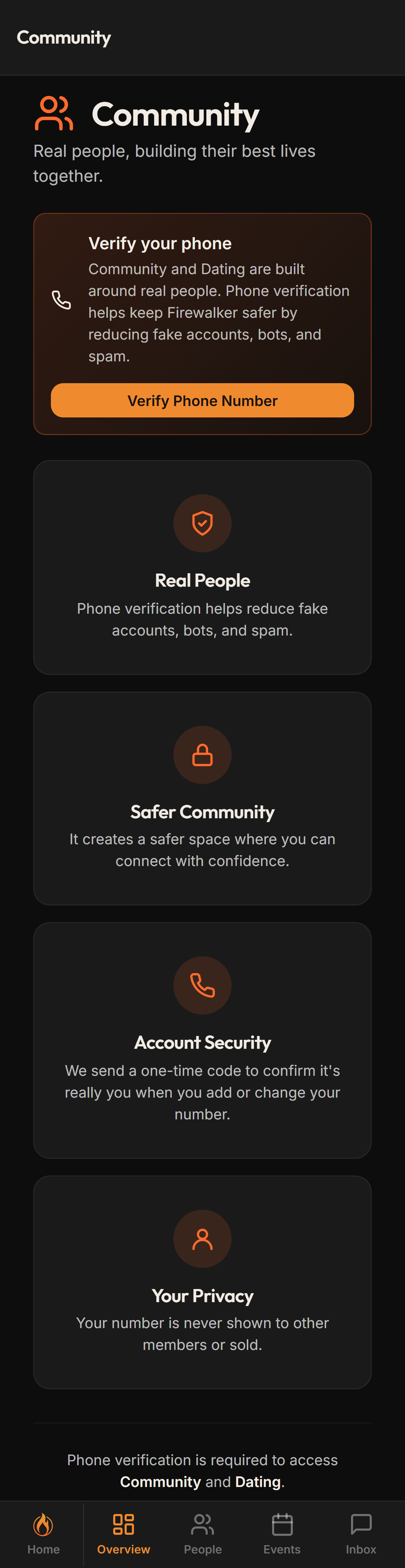 Screenshot of the same locked Community area on a mobile viewport