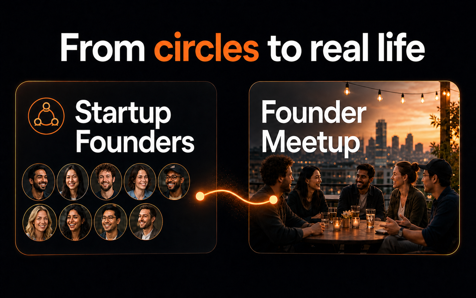 A Startup Founders circle connected to a real-life founder meetup